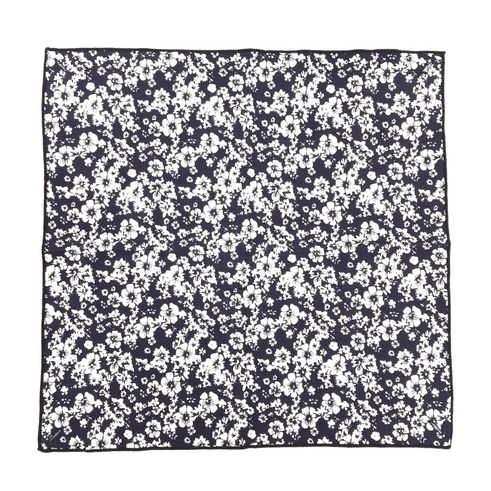 Alara Black + White Floral Notched Pocket Square